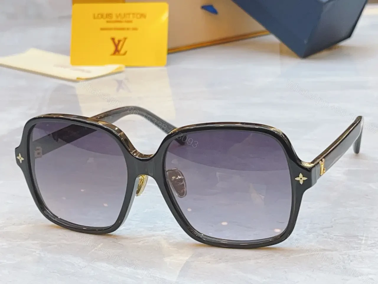 View 6 of Gray Glossy Square Sunglasses Gradient Lenses, Metal Accents, Luxury Style, Louis Vuitton Temples (No Brand Details)