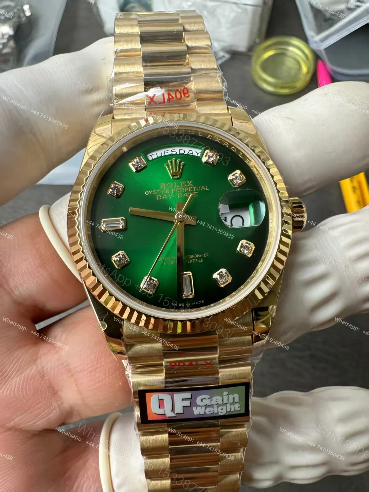 View 6 of Rolex Day-Date M128238-0069 1:1 Replica Diamond Green Gradient Dial 36MM 3255 Movement Presidential Bracelet Super Clone Watch