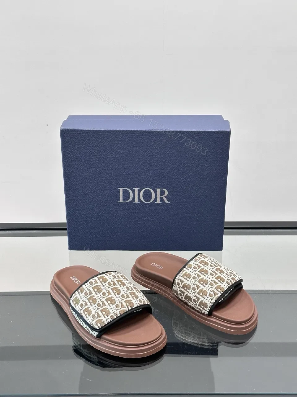 View 3 of Patterned Luxury Slide | Monogram Strap | Cushioned Footbed | All-Day Comfort Slide