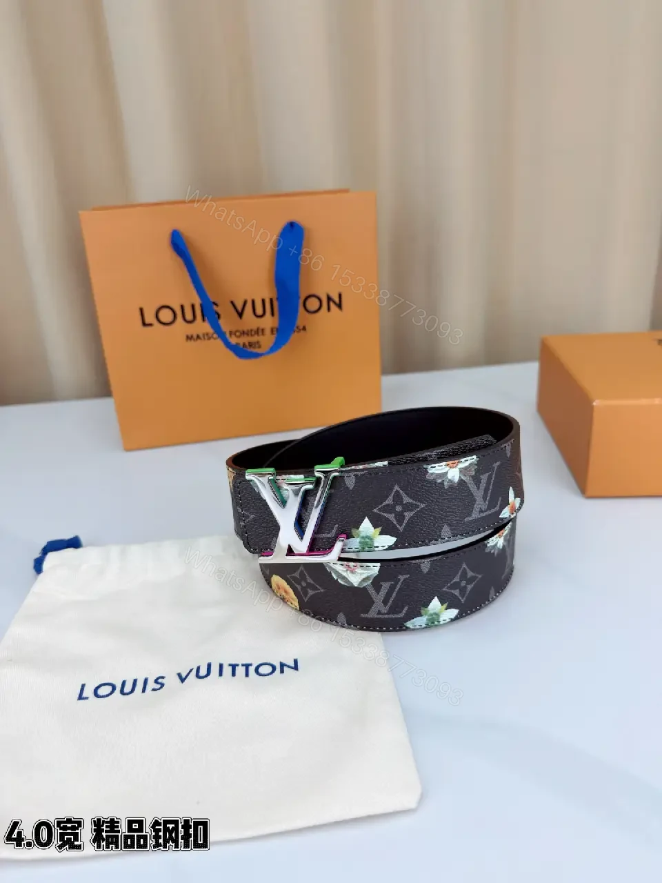 View 3 of Chic Monogram Floral Belt: Luxury Coated-Canvas Accessory