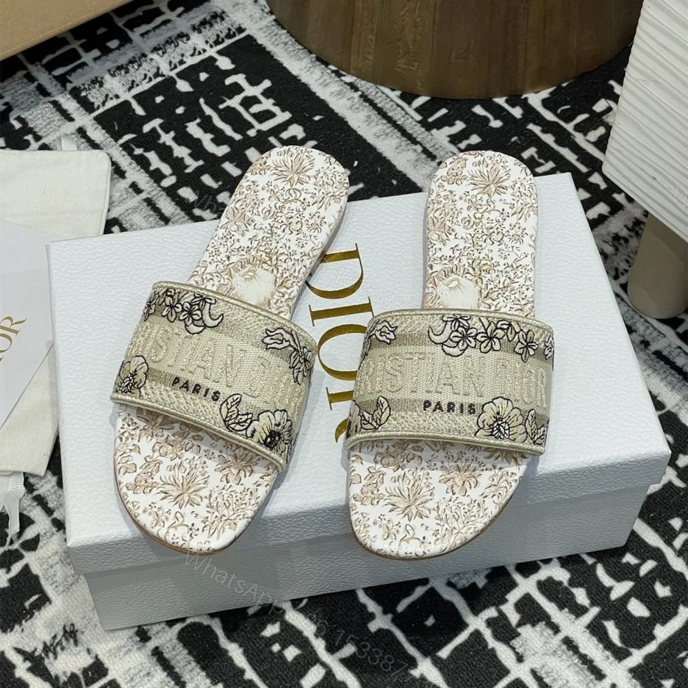 View 4 of 高仿Dior*Dway系列KCO211圓頭套腳拖鞋平底金色印花免檢版