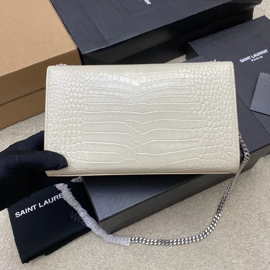 View 5 of Croc-Texture Clutch with Gunmetal Monogram Accent