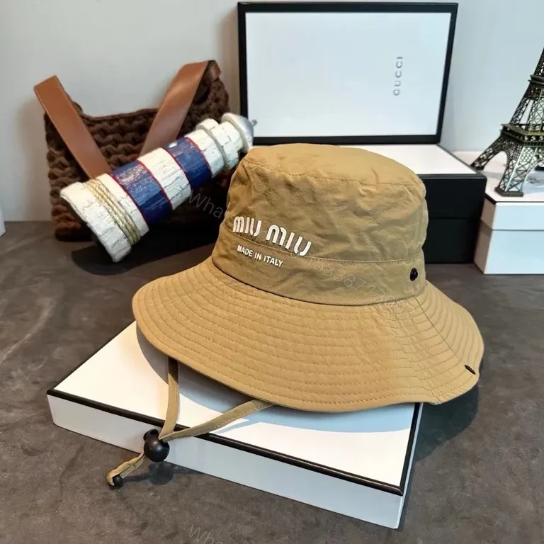 View 4 of Khaki Miu Miu-Style Bucket Hat with Precision Stitching