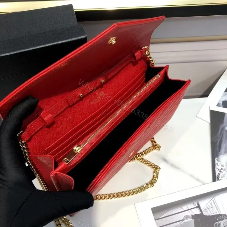 View 5 of Bold Red YSL Wallet On Chain â€” Glamorous Compact Style