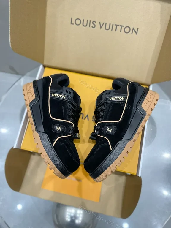 View 3 of Black Leather High-Top Sneakers with LV Accents and All-Day Comfort