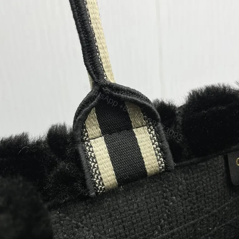 View 4 of Statement Black BouclÃ© Fur Tote with Dior Band Bag