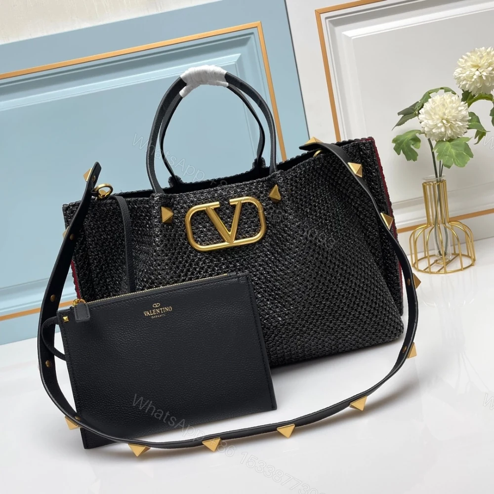 View 2 of VALENTINO GARAVANI MEDIUM STRAW SUMMER TOTE BLACK 35CM