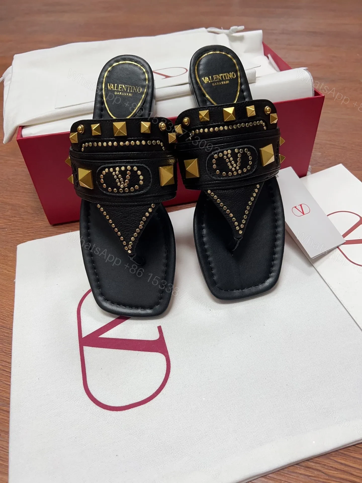View 2 of Valentino Women Black Leather Studded Flats