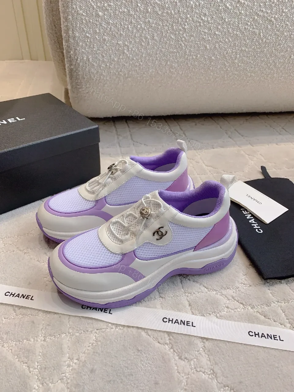 View 2 of Lilac Knit-Detail Low-Top Sneakers: Modern Luxury Comfort