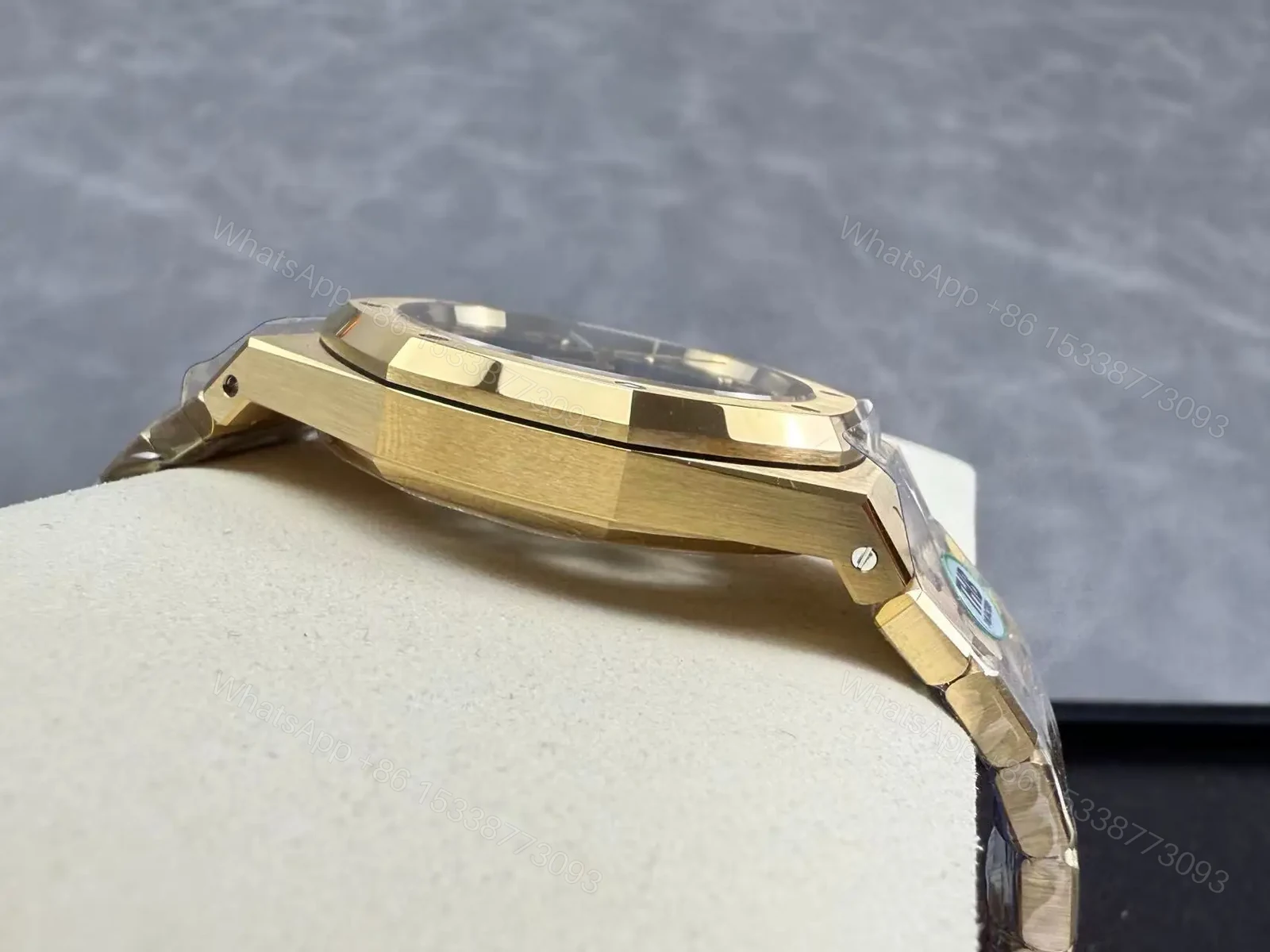 View 23 of Replica Audemars Piguet Royal Oak Openworked 15407 Yellow Skeleton Dial