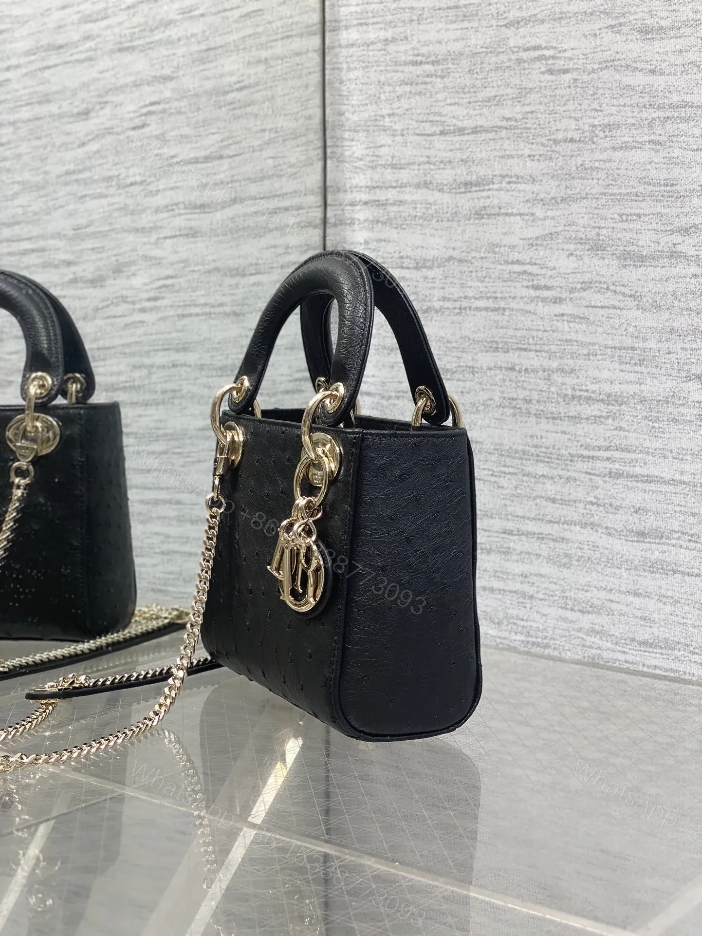 View 5 of Christian Dior Mini Lady Dior bag in Black Ostrich leather