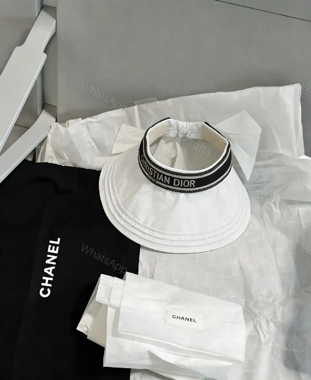 View 6 of White Visor Sporty-Chic Luxe Branding Visor Hat