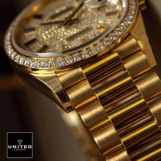 View 6 of Rolex Day-Date Yellow Gold With Pave Diamond Dial Sapphire 128348RBR-0030 Replica