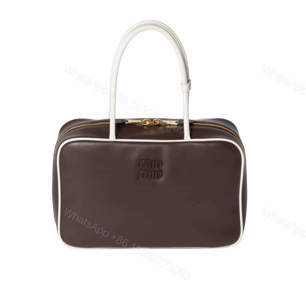 MIUMIU BEAU BAG BRIARWOOD AND WHITE 34CM 5BB117 2IBP F03XH V MLN — view 1