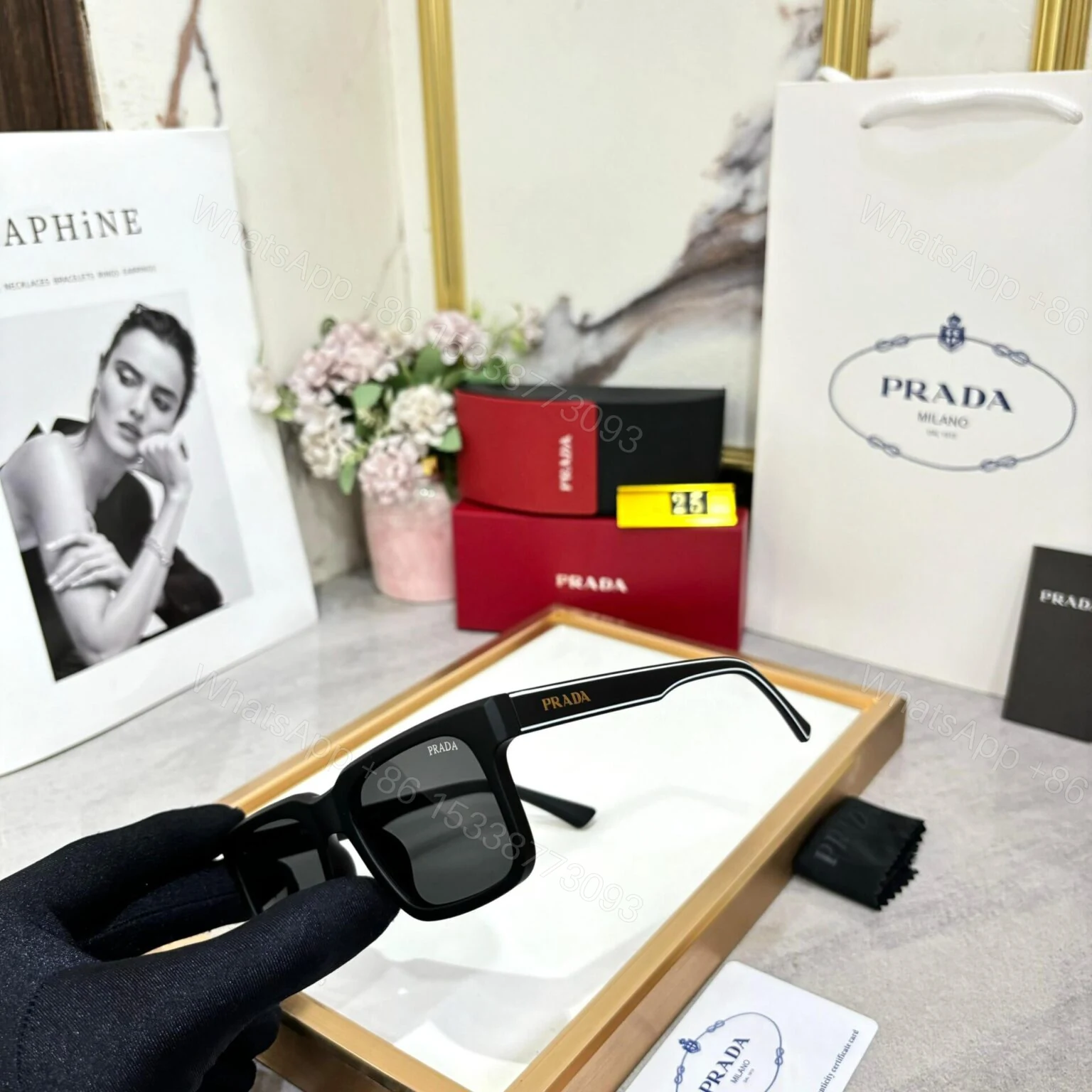 View 2 of Prada Wayfarer Black-Green Frame UV Protection