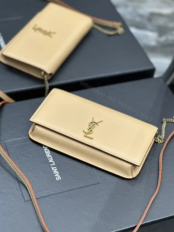 View 2 of Chic Beige Leather Crossbody with Gold Emblem