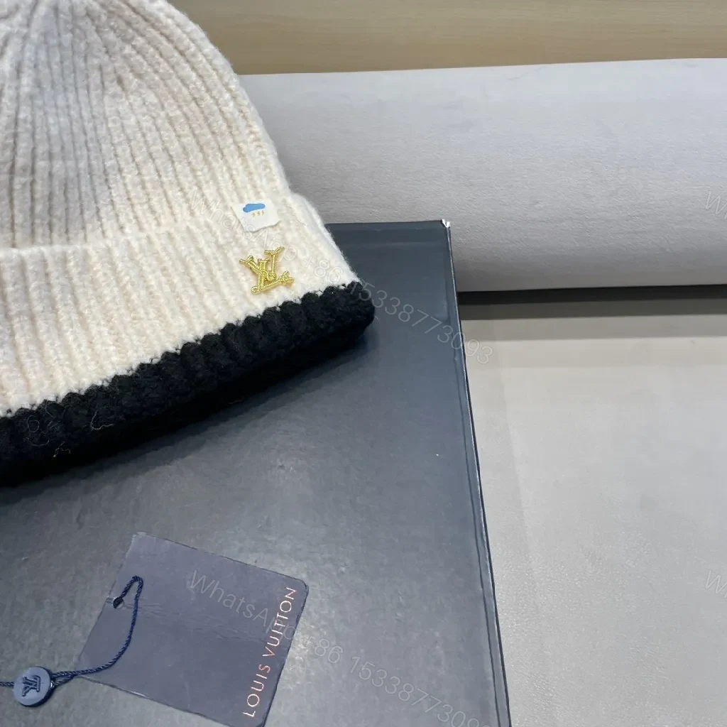 View 8 of Two-Tone Knit Beanie with Gold LV Emblem