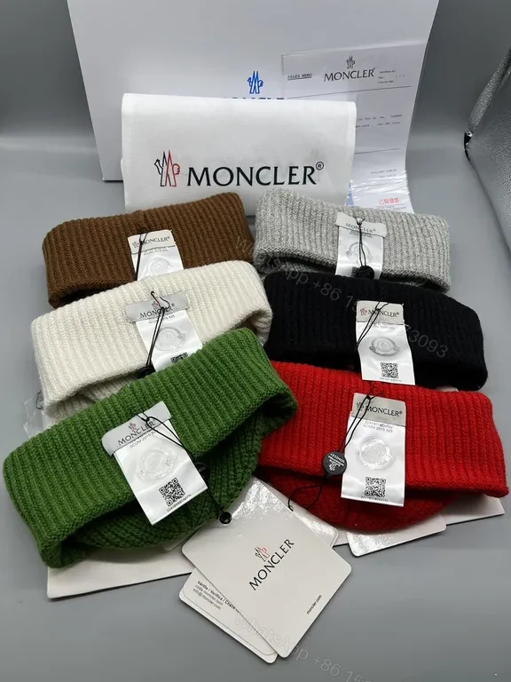 View 3 of Red Knit Beanie with Moncler Patch - Premium Wool Blend Knit Beanie