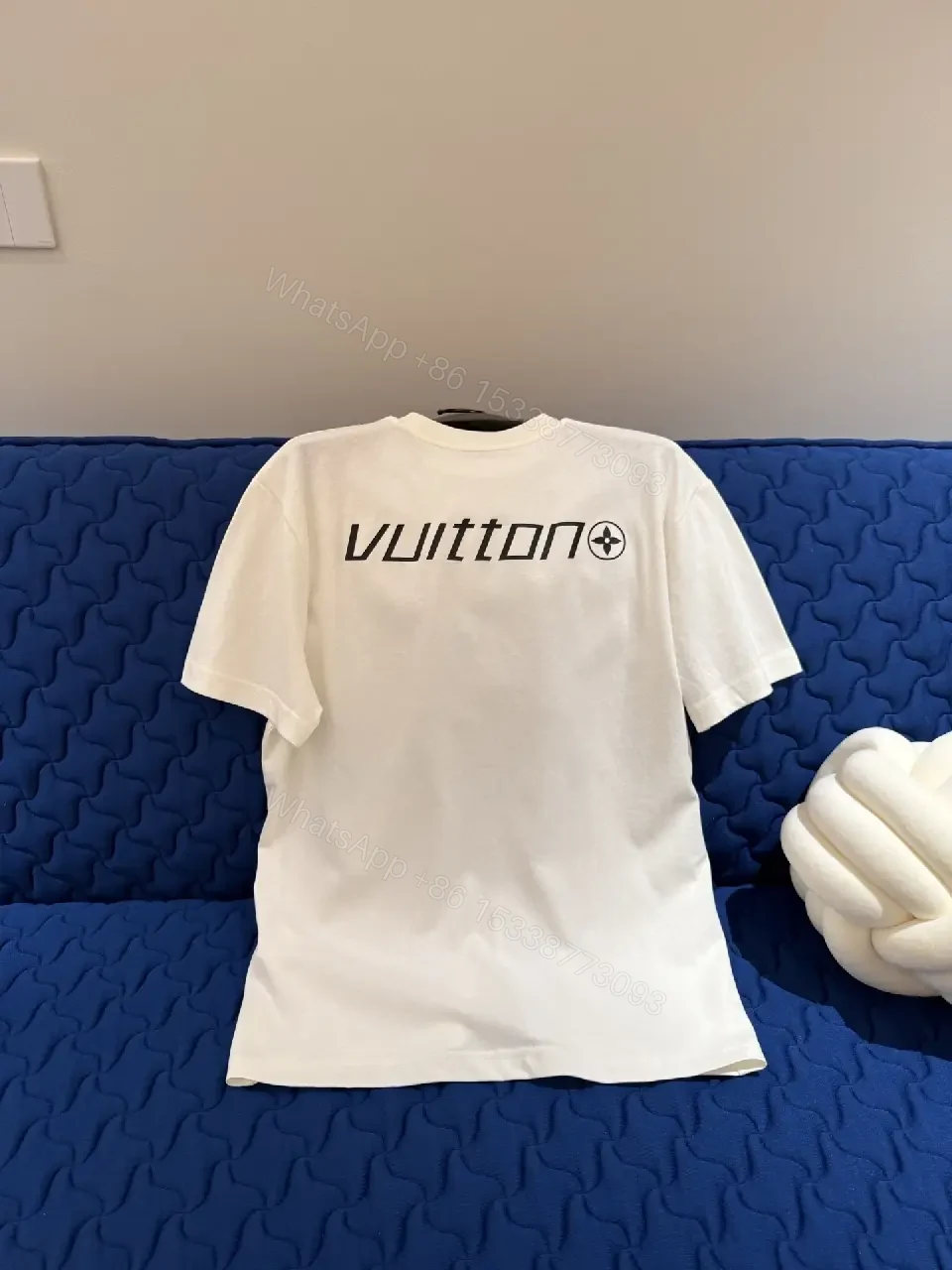 View 3 of White Cotton Tee with Bold Designer Logo Graphic Accent Shirt