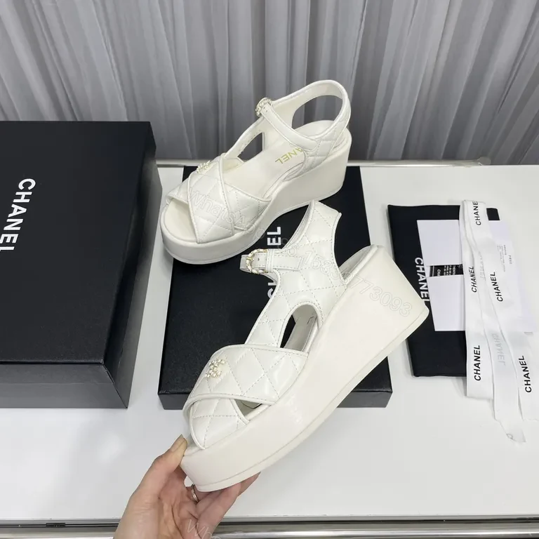 View 6 of White Quilted Sandals â€“ Chanel-Inspired Luxury, Comfortable Platform