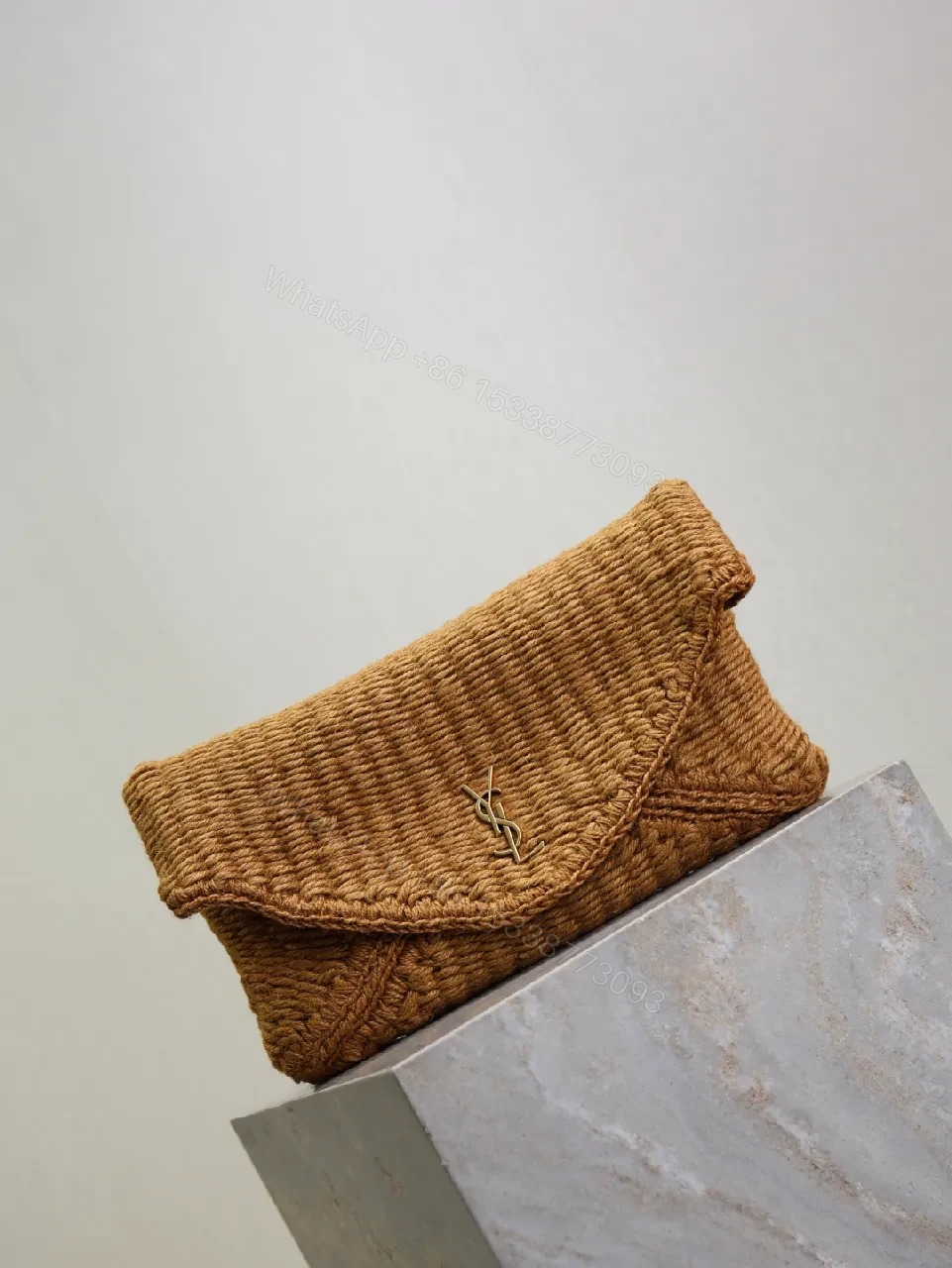 View 2 of Natural Raffia Clutch with Gold-Tone Logo Clasp