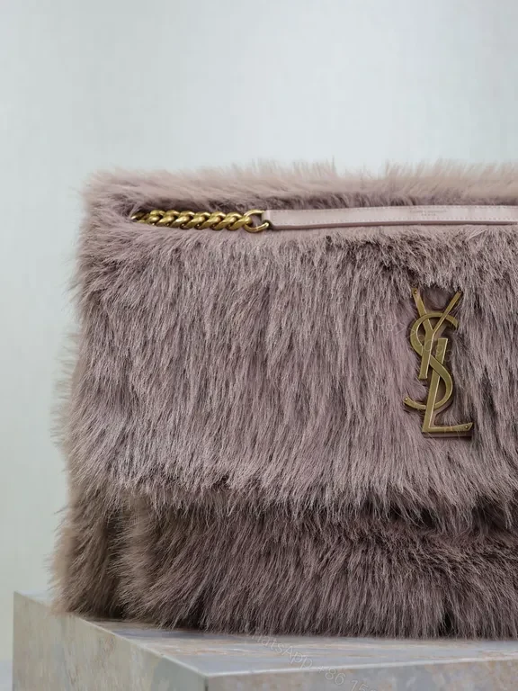 View 8 of Luxuriously Faux Fur Satchel: Gold-YSL Hardware Bag