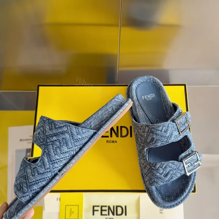 View 4 of Denim-Texture Sandals with Fendi Detail â€“ Luxury Comfort Menâ€TMs