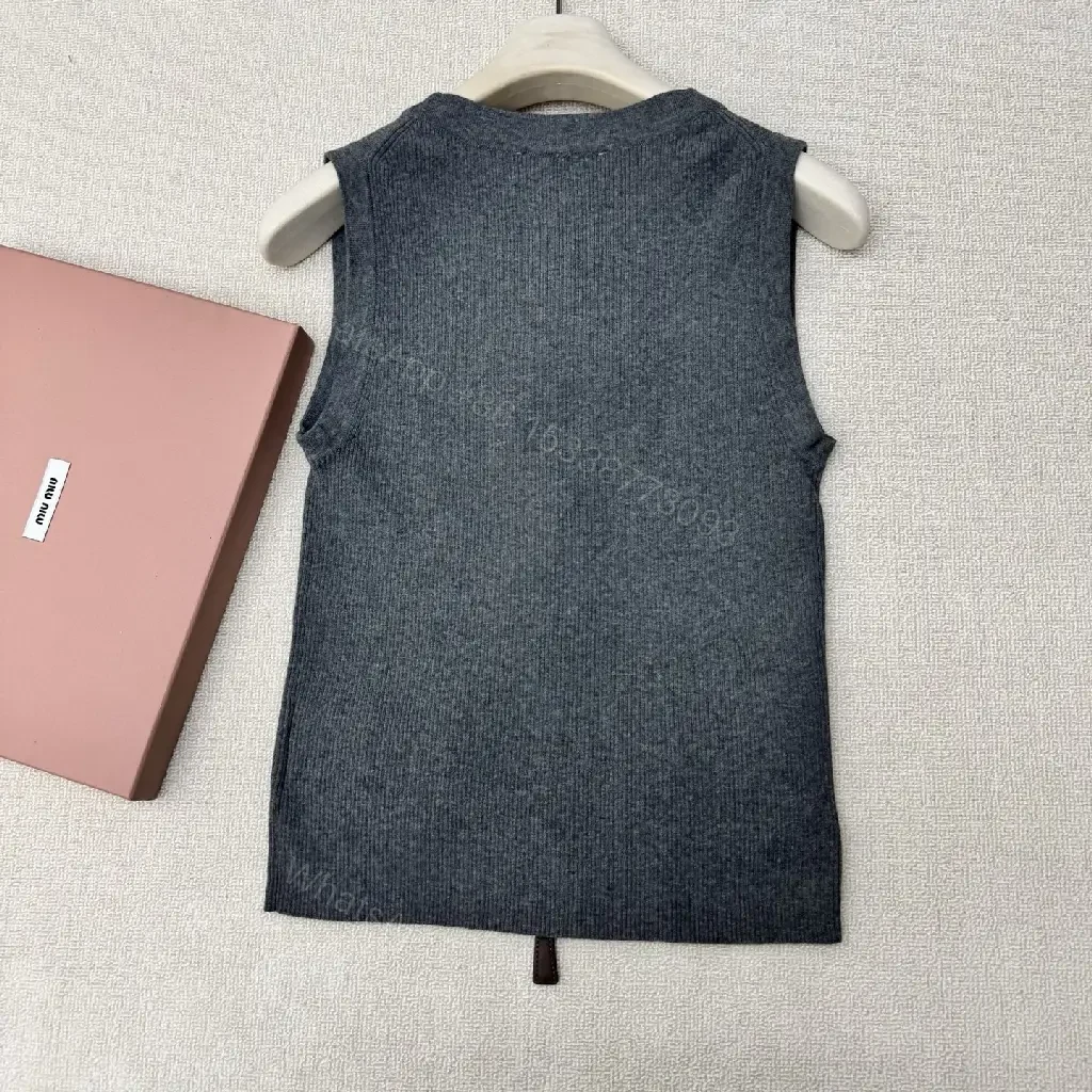 View 11 of Gray Wool Vest Zipper Miu Miu Style Front Pockets Vest