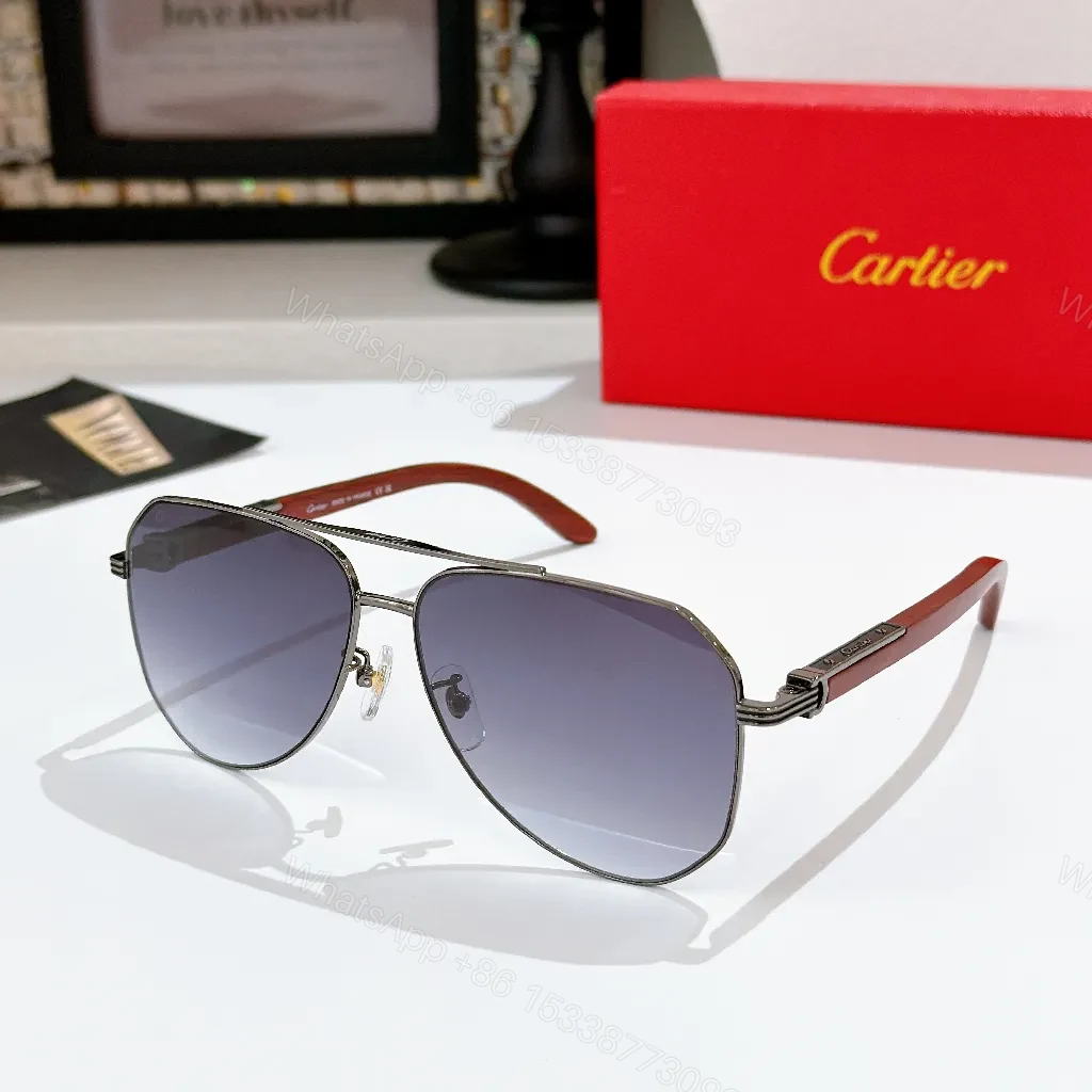 View 9 of Sleek Aviator Sunglasses: Metal Frame, Subtle Cartier Flair