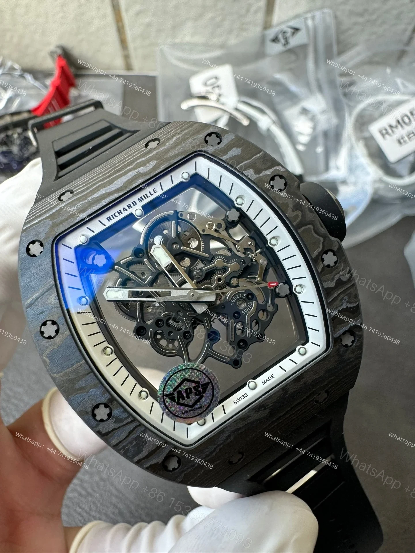 View 4 of Super Clone Richard Mille RM 055 Carbon TPT Black Rubber Strap 1:1 Replica Watch