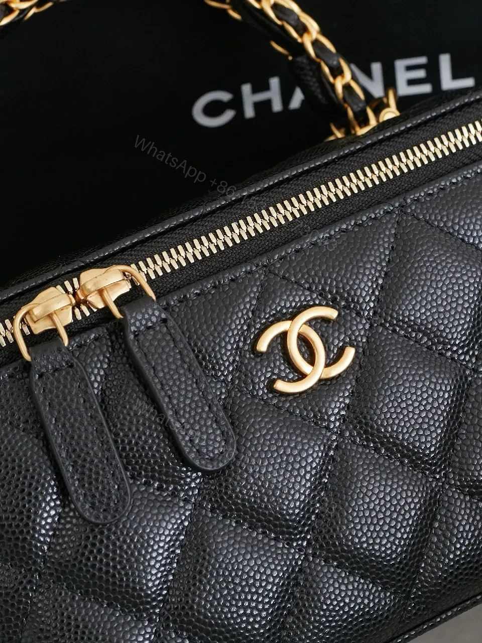 View 9 of Quilted Black Leather Mini Bag: Gold Chain, Iconic CC