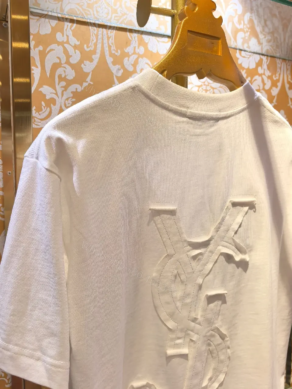 View 5 of Minimalist White Cotton Tee with Subtle Saint Laurent Detail