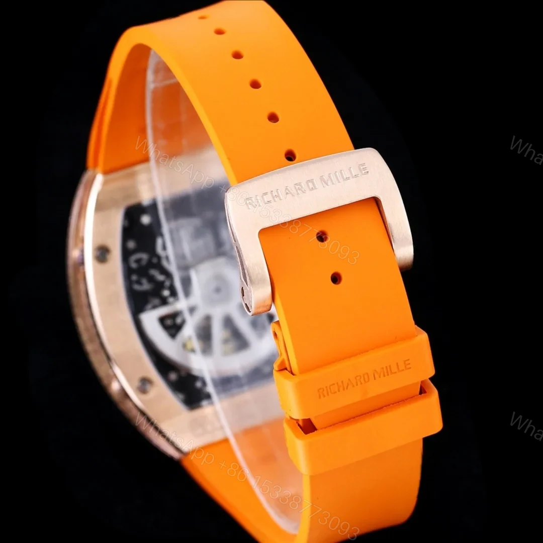 View 9 of Richard Mille RM67-01 Automatic Ultra Thin Skeleton Watch 38/48MM Barrel Case Orange Strap Digital Hour Markers Premium EditionRM67-01-UT-ORG-DM48
