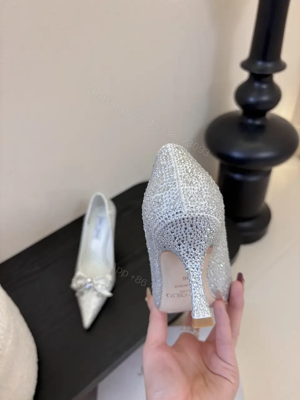View 2 of Glitter Bow Pointed-Toe Pumps - Night-Glow Luxury Shoes
