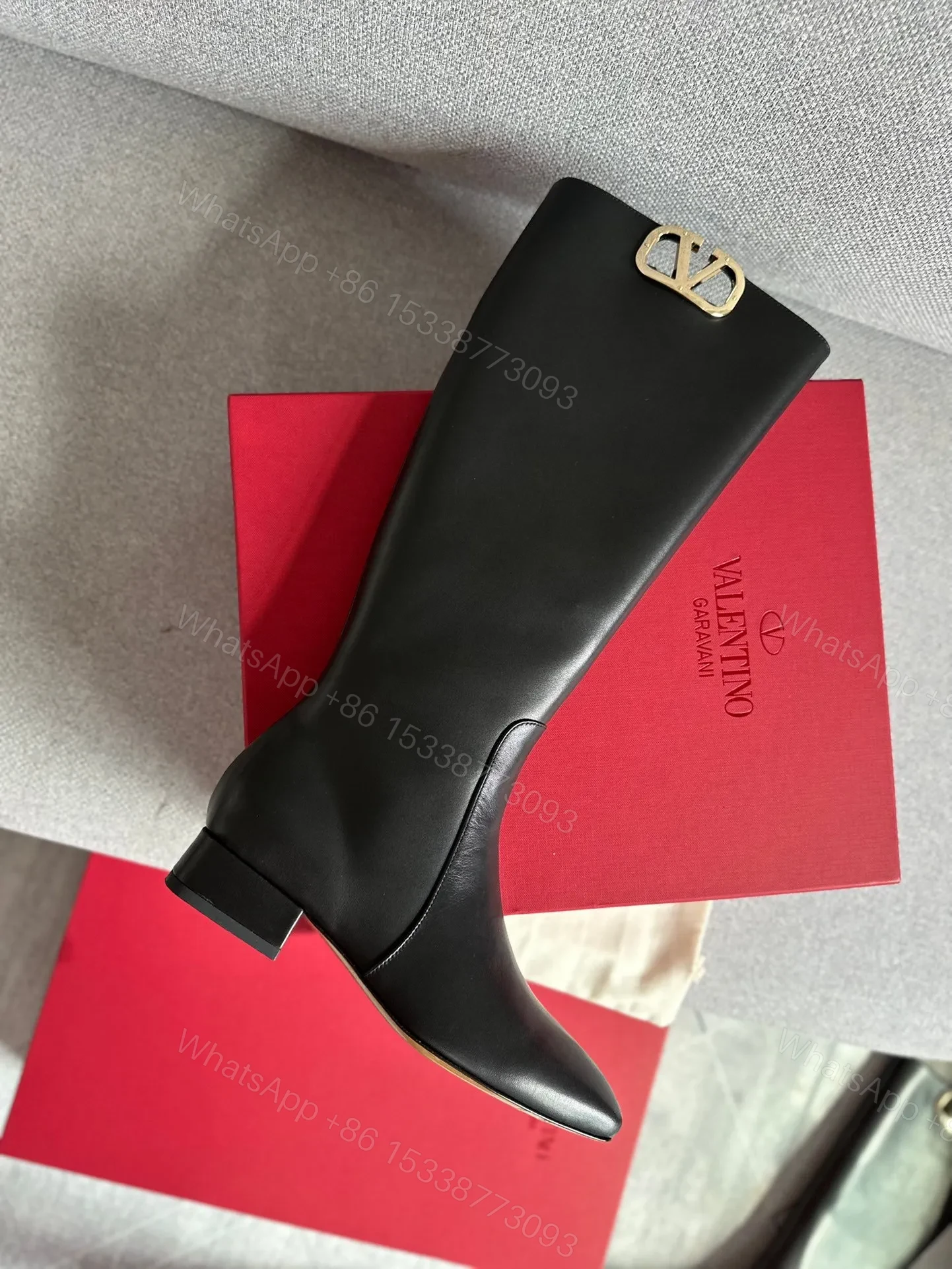 View 4 of Valentino Women Black Leather Tall Boots