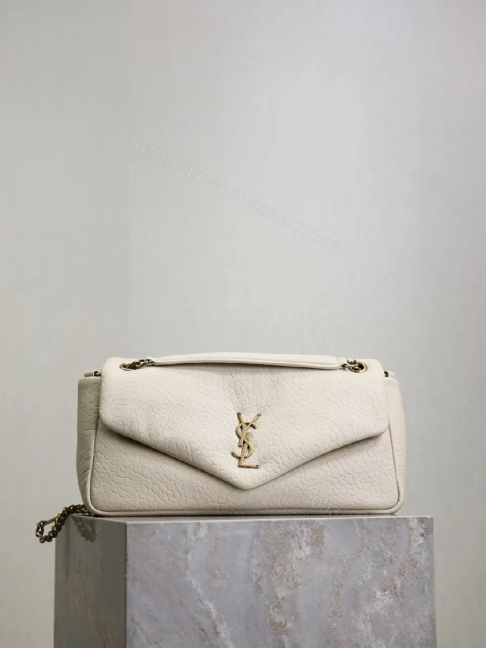 Ivory Pebbled Leather Chic Handbag with Gold Hardware — view 1