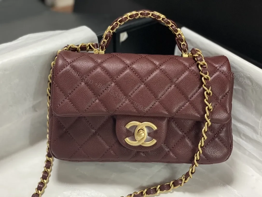 View 5 of Burgundy Quilted Mini Bag with Gold Chain - Chic & Compact