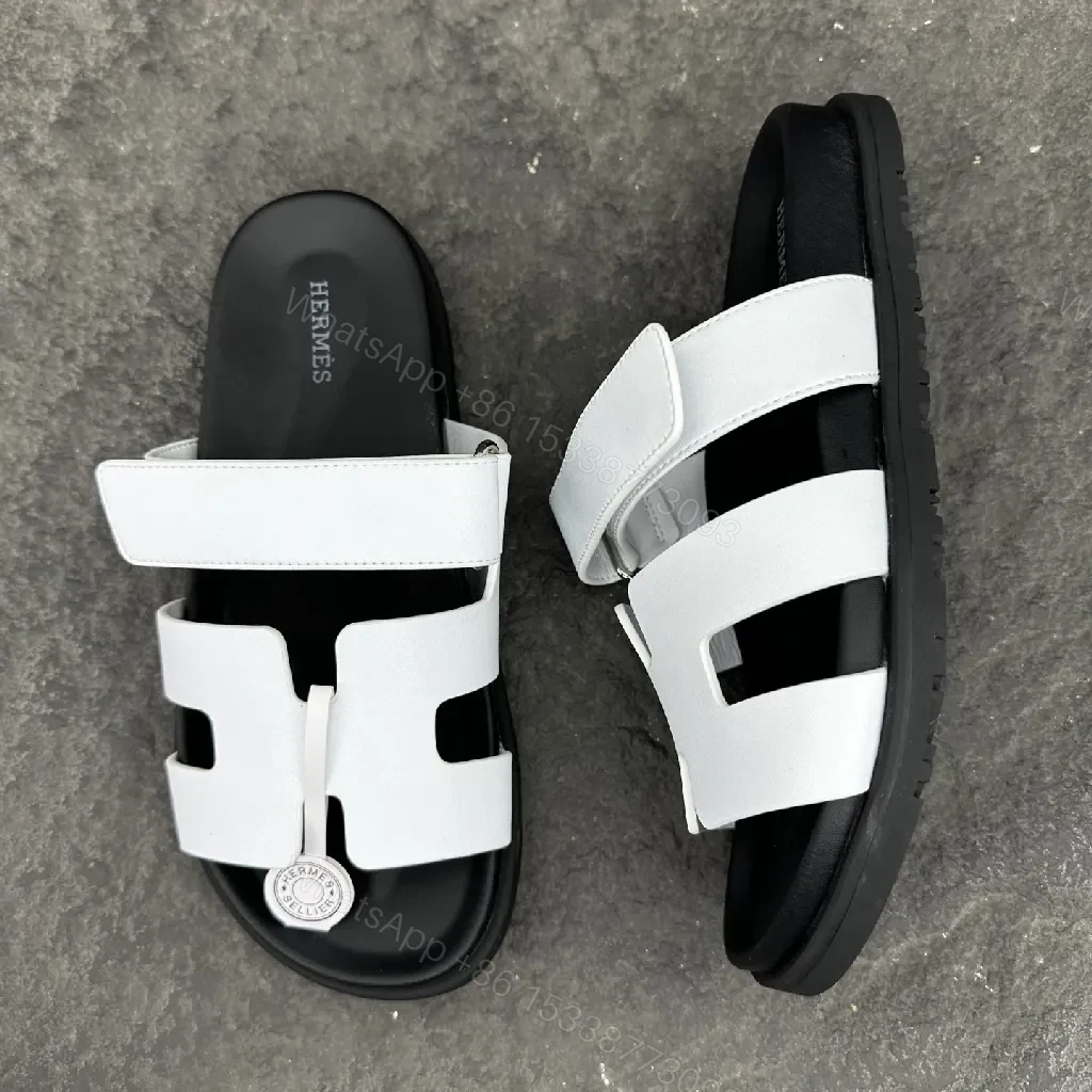 View 3 of Minimalist Luxury Leather Slides – Signature H-Cut, Cushioned Fit