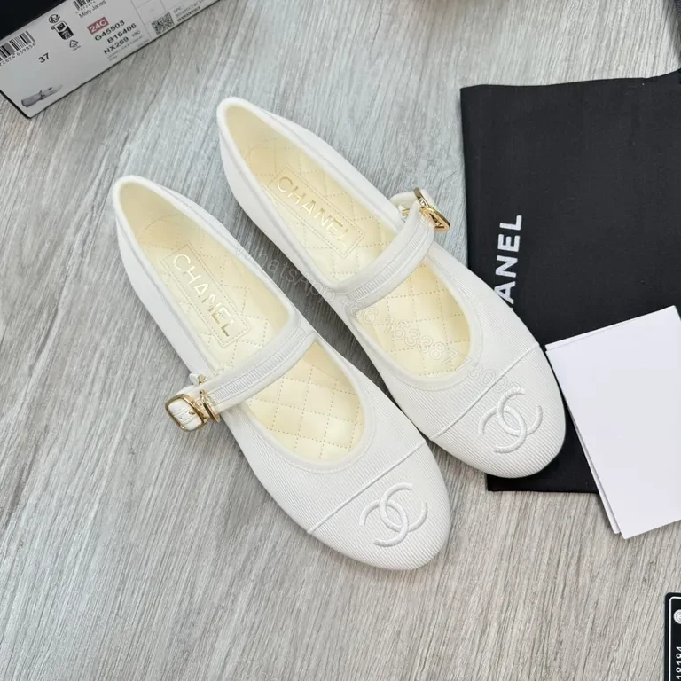View 4 of White Quilted Leather-Look Ballet Flats with Gold Buckle Comfort
