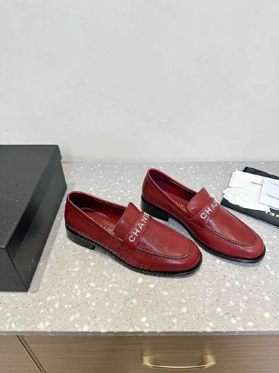 View 5 of Red Leather Loafers with Designer Strap, Moc-Stitch, All-Day Comfort