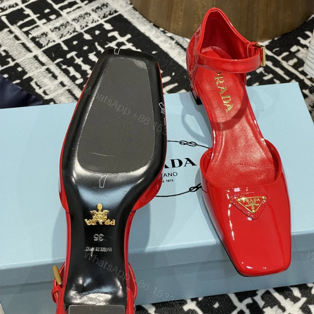 View 8 of 高仿Prada*1l325N方頭粗跟涼鞋3.5CM紅色免檢版