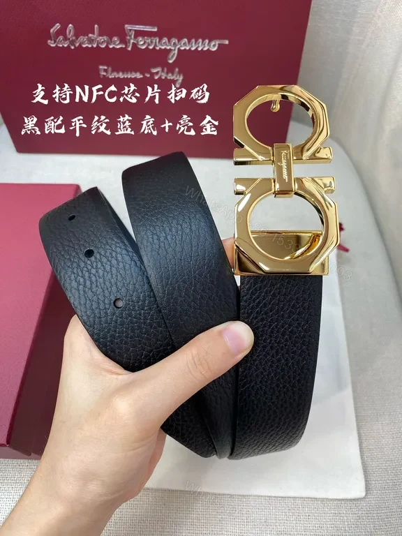 View 3 of Bold Calfskin Belt: Gold Gancini Buckle Luxury Accessory