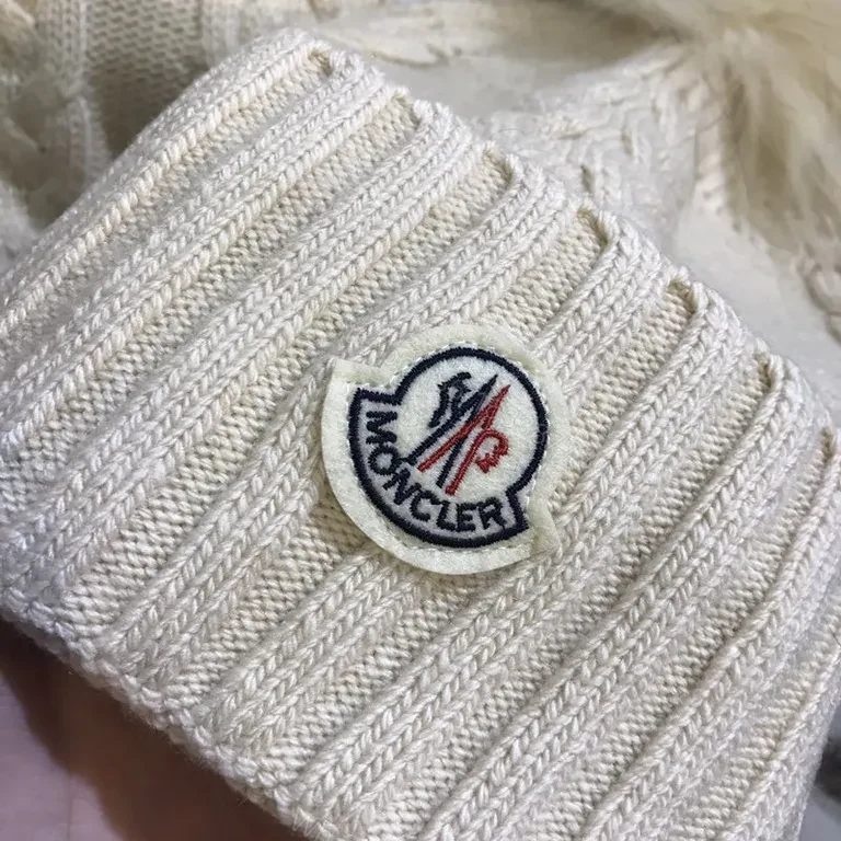 View 3 of Neutral Beige Moncler Knit Set: Wool-Blend Scarf & Beanie