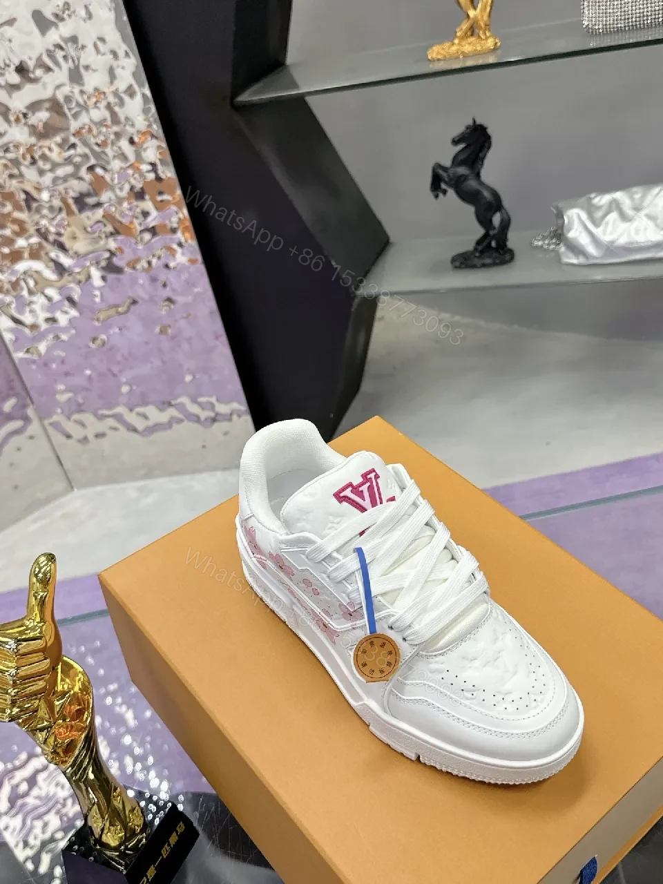 View 9 of White Leather Sneakers, Pink Detailing, Luxe Everyday Wear