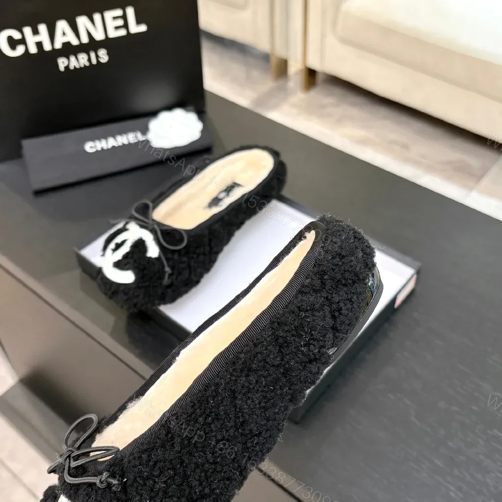 View 3 of Black Shearling Slippers with Logo Accent, Luxe Knit Sole