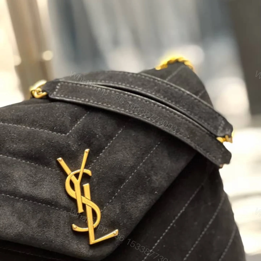 View 6 of Saint Laurent Loulou Small Flap Bag Suede Black 25Cm