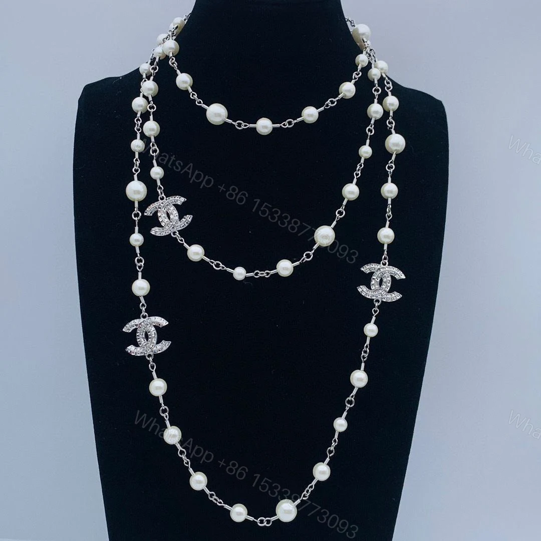 View 4 of Timeless CC Logo pearl crystal necklace