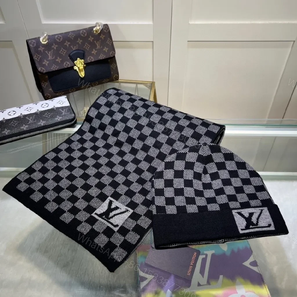 View 8 of Checkerboard Luxe Scarf & Wallet Set: Premium Knit, Subtle Designer-Inspired Accent