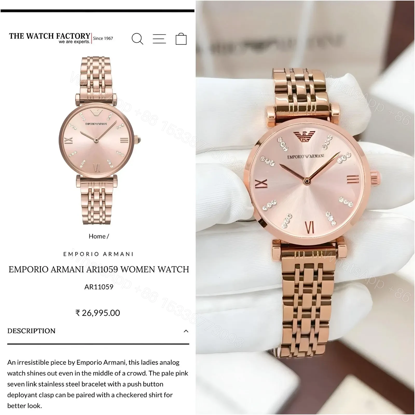 View 3 of Emporio Armani Rose Gold Diamond Dial