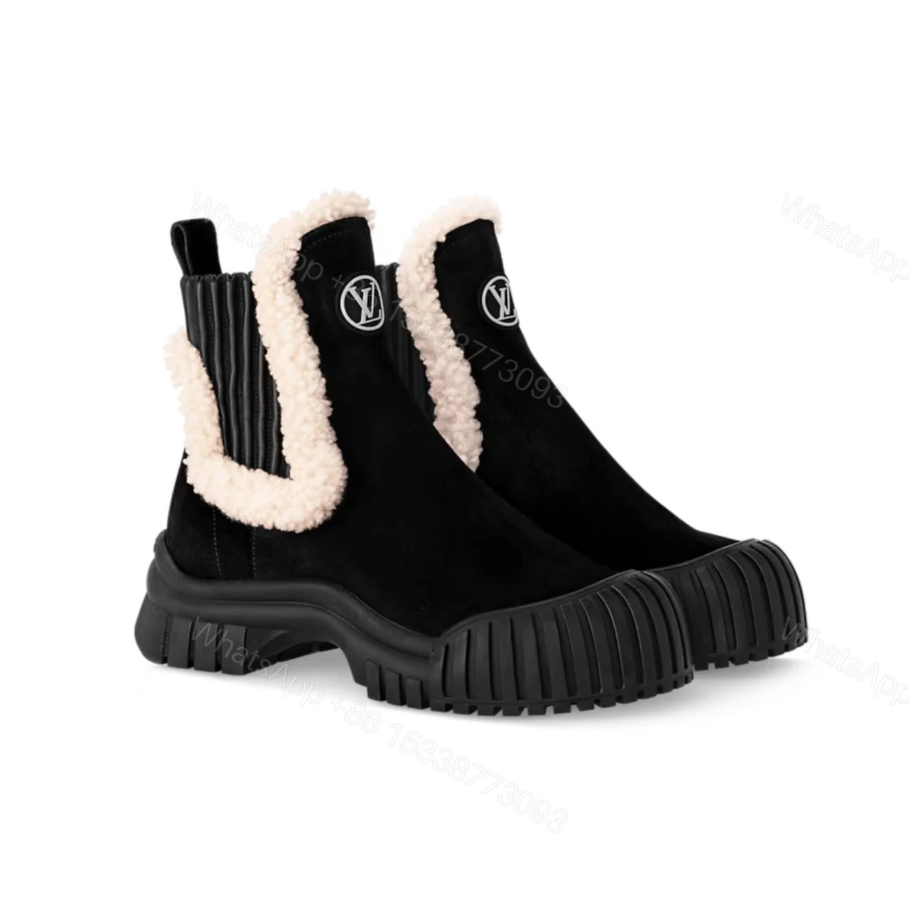 LOUIS VUITTON RUBY FLAT BOOTS SUEDE CALFSKIN AND SHEARLING BLACK 1AC7AC — view 1
